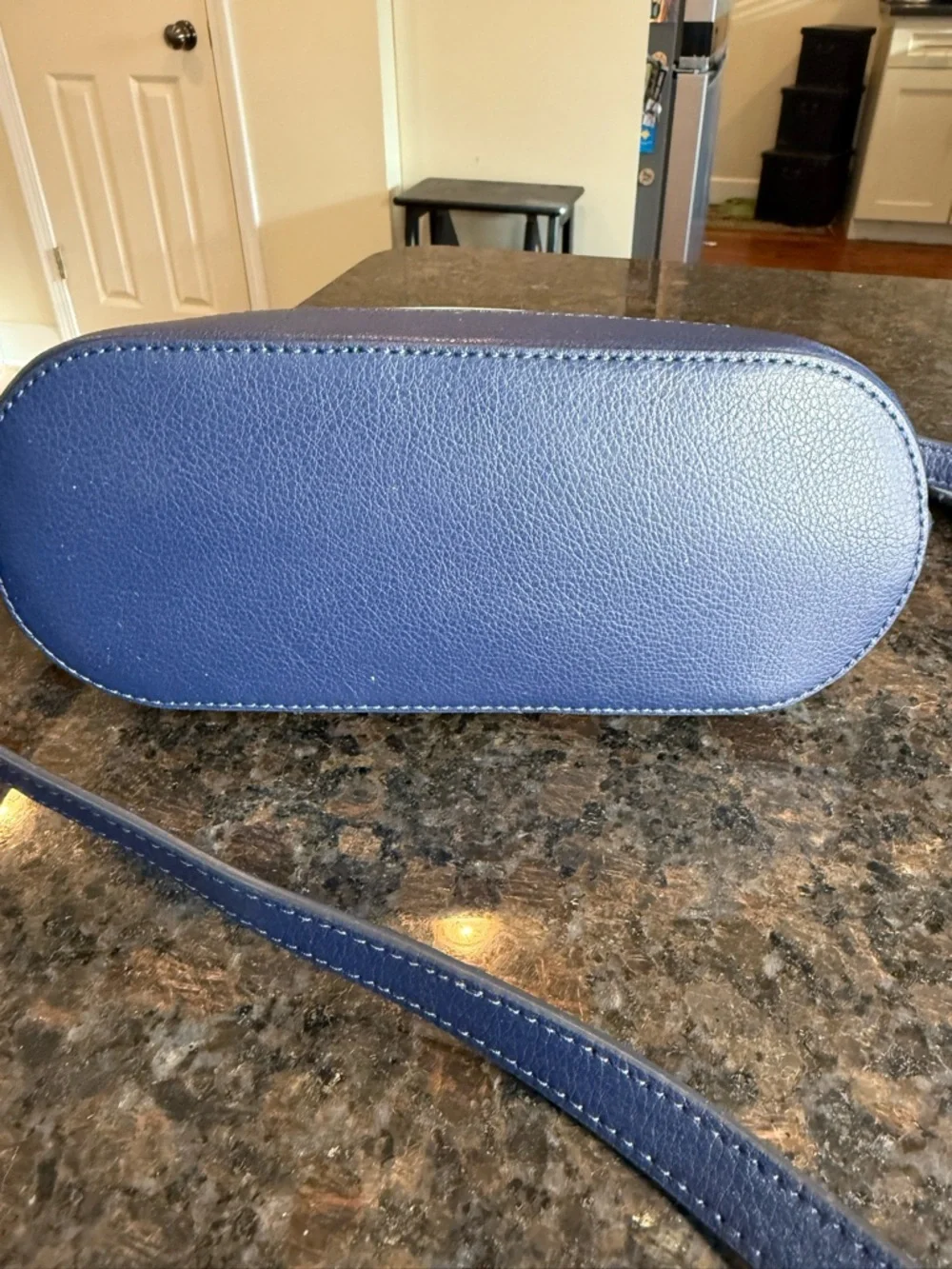 kate spade White Lemon Print Dome Crossbody with Navy Trim